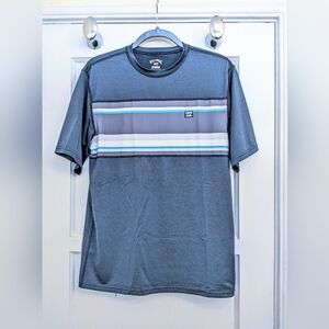 Billabong rashie Mens M fade back spinner surf shirt grey blue stripe UV50 nice
